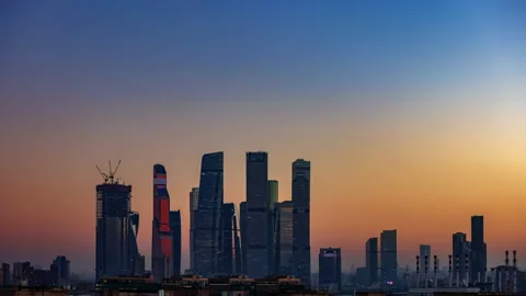 View of downtown in Moscow day to night transition timelapse.  Stock Footage 165052453