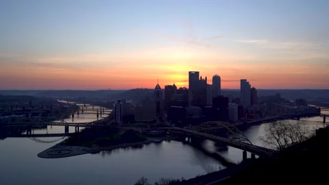 View of Downtown Pittsburgh from The Duquesne Incline at Sunrise 4K Stock Footage