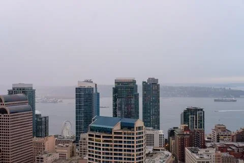 View of Downtown Seattle in Winter Stock Photos