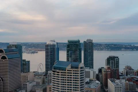 View of Downtown Seattle in Winter Stock Photos