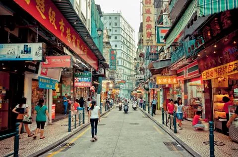 View on downtown street in Macau, China Stock Photos