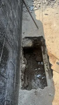 View of a drainage pipe during underground excavation Stock Photos