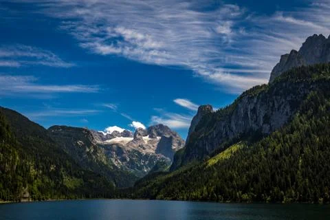 View with dramatic clouds on Dachstein Stock Photos