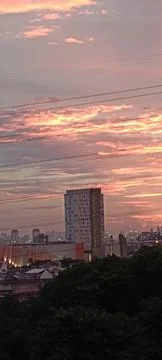 View of dramatic sky during sunset Stock Photos