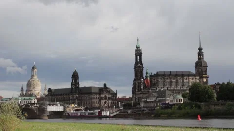 View of Dresden Cathedral from the river Elbe Stock Footage 247704419