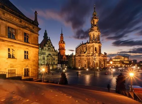 View of Dresden in dramatic evening. Germany, Saxony Stock Photos