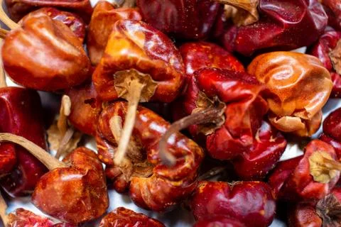 View of dried red chilli commonly used in Indian cooking. Stock Photos