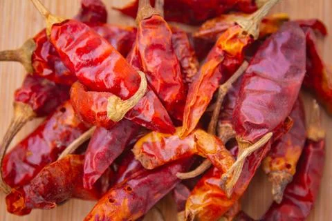 View of dried red chilli used commonly in indian cooking. Stock Photos