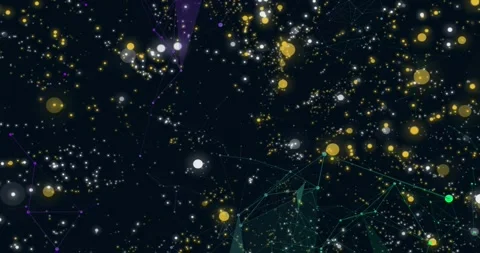 View drifting over particle network nodes glowing lines linking teal node Stock Footage 328178206
