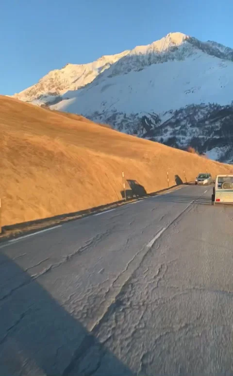 View From The Drive Cabin Of The Bus Or Truck. France - Briancon. Stock Footage 195275580