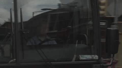 View for a driver drive the bus in new york street Stock Footage 40366824