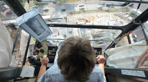 The view from the driver's cab of a construction crane Stock Footage 63215065