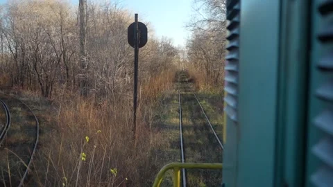 View from the driver's cab to the railway through the landing Stock Footage 225112512