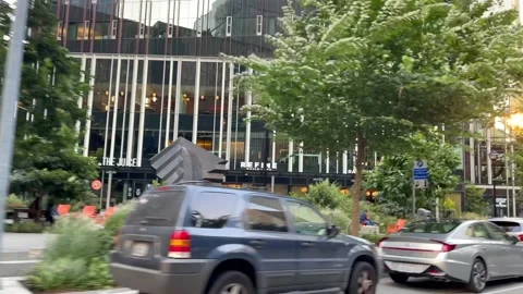 View from the driving car on the downtown Seattle. Seattle, Washington, USA - 10 Stock Footage 219455439