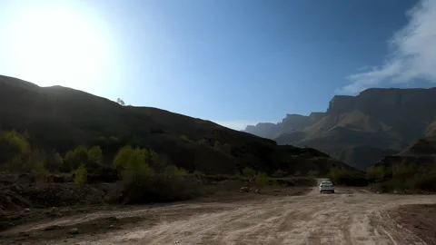 View from driving car of mountains road in North Caucasus, Elbrus region Stock Footage 200774072