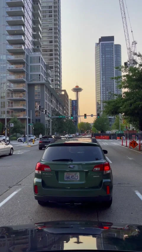 View from the driving car on the Space Needle. Seattle, Washington, USA - 10 Stock Footage 219455354