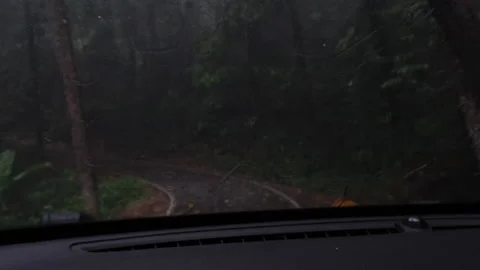 View of driving in the rain from inside the car and the wipers working. Stock Footage 174086371