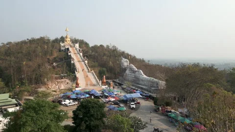View of drone approaching Buddhist monument Stock Footage 256652842