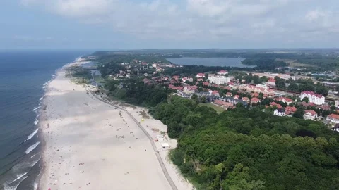 View from the drone to the beach of the baltic sea Stock Footage 157374160