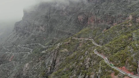 The view from the drone to the breathtaking mountain and dangerous road, which Stock Footage 111308126