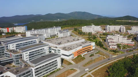 View from a drone on the campus of the Far Eastern Federal University FEFU Stock Footage 158692580