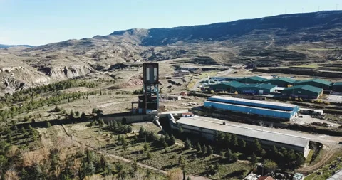 View from drone Center for Study of Mining Poso Pilar, Escucha, Spain Stock Footage 156751224