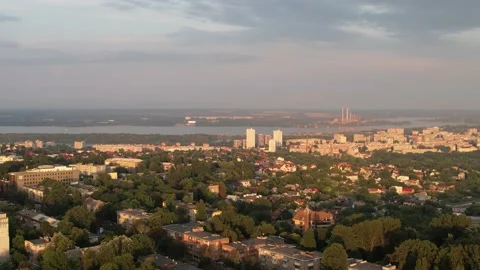 View from the drone City of Dnipro at sunset Stock Footage 172029390