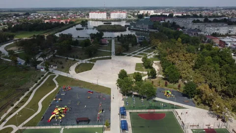 View of the drone on the city park Stock Footage 263985045