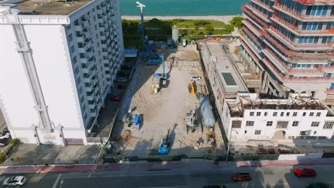 View from drone on construction of residential high-rise complex with cranes and Stock-Footage 245955376