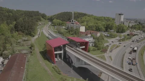 View the drone of eco train i Gdańsk - Pomerania Stock Footage 165268844