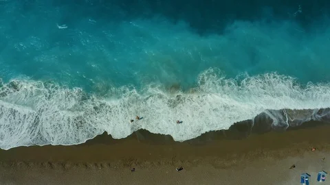 View from the drone on Elli beach Rhodes Greece, sand, waves, surf, vacationers Stock-Footage 118896715