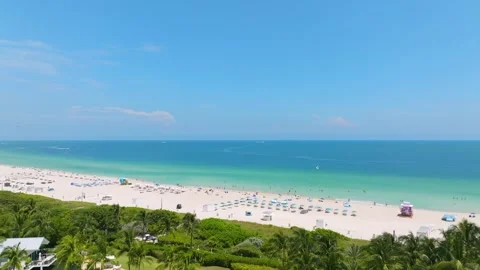 View from drone on endless Atlantic Ocean with beautiful clear water and sandy Stock Footage 249982649