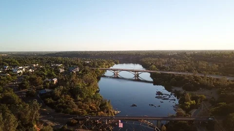 View from the drone flyimg over the river in California.USA. Video stock 95233432
