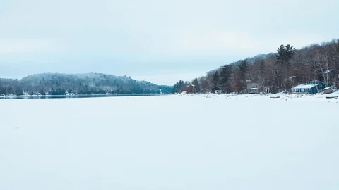 View from drone flying above Eagle Lake, Ontario, Canada Stock Footage 99990276