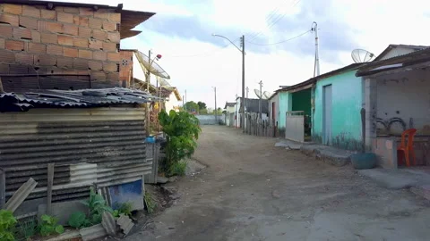 View from drone flying low through streets of Nova Visçosa, Brazil Video stock 146953092