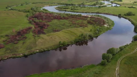 View from a drone flying over the river during daylight hours in summer. Stock Footage 170568326