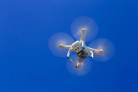 View of the drone flying in the sky. Low angle view Stock Photos
