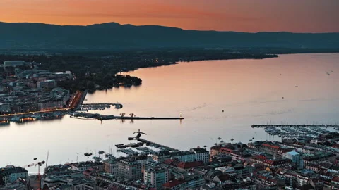 View from drone of Geneva lake Stock-Footage 160772513