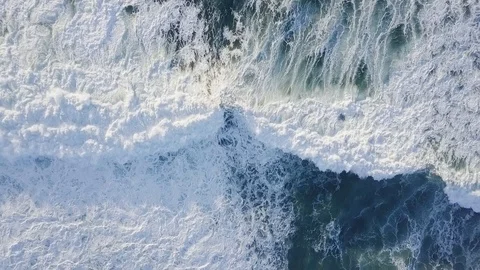 View from the drone of the giant waves. Huge ocean waves and sea foam Stock Footage 118862772