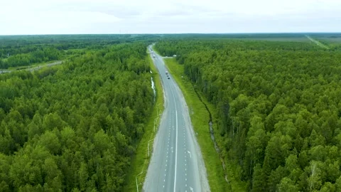 View from a drone on a high-speed highway in the beautiful nature and forests of Video stock 134948268