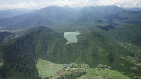 View from drone to Kvareli lake placed in mountains in Georgia Stock Footage 255248126