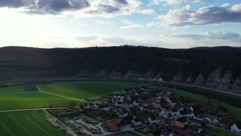 View of drone of landscape of river Weser and village Doelme  in Germany Vídeo Stock 151976686