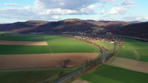 View of drone of landscape of river Weser and village Doelme  in Germany 库存影片 151976897