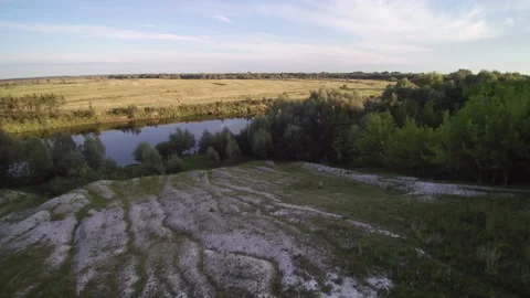 View from the drone. Limestone, chalk quarries, ravines. Видео 149296130