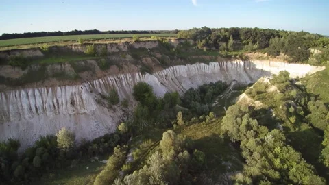 View from the drone. Limestone, chalk quarries, ravines. Видео 149296141