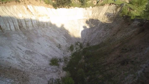 View from the drone. Limestone, chalk quarries, ravines. Видео 149296168