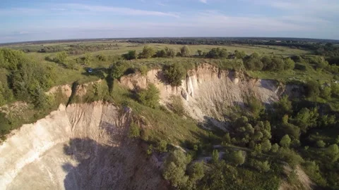View from the drone. Limestone, chalk quarries, ravines. Video stock 149296203