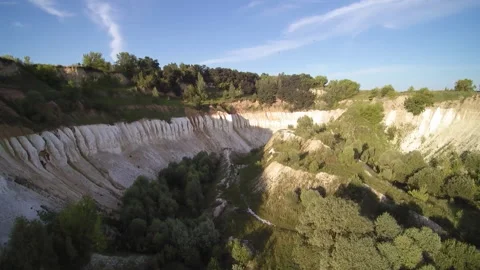 View from the drone. Limestone, chalk quarries, ravines. Видео 149296366