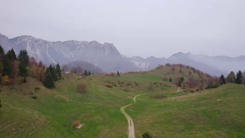 View from the drone of the mountains in autumn. Stock Footage 220676045