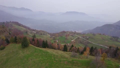 View from the drone of the mountains in autumn. Stock Footage 220676058